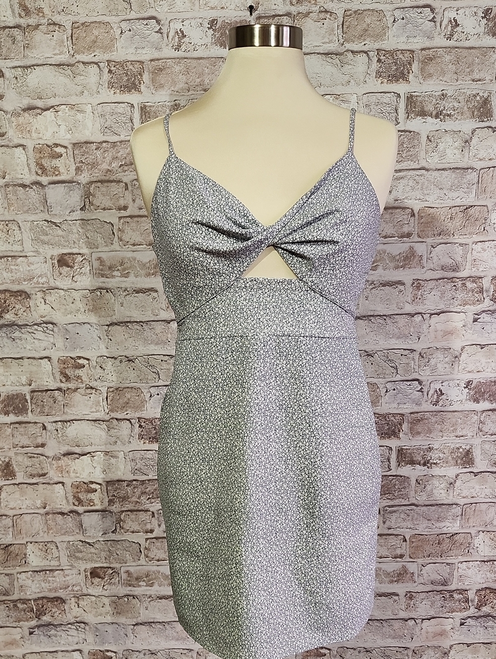 Abercrombie & Fitch Light Gray Speckled Twist-Front Mini Dress